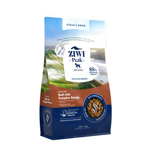 ZIWI Peak Steam & Dried Dog Food – Grass-fed Beef & Pumpkin Recipe - High Protein, Digestive Health, Low Carb, for All Breeds and Lifestages (3.3lb)