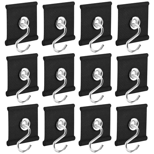 PHATRIP 12PCS RV Awning Hooks for Piping Rail 5/6 mm,7/8 mm,RV Awning Light Clips Hanger,Camper Awning Hooks for Party Camping Tent Indoor Outdoor Decor(Black)