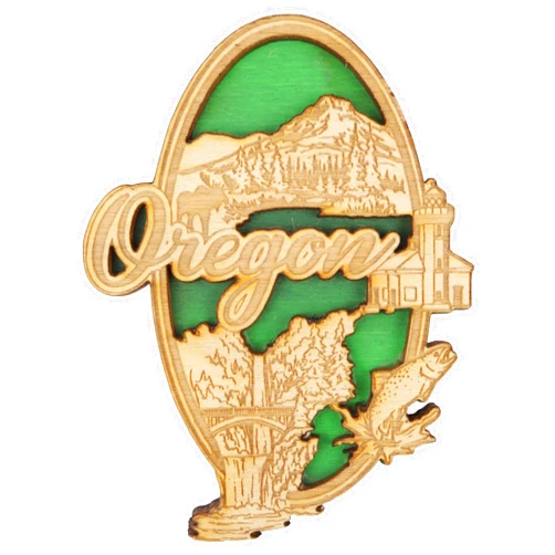 Mad Mags Wooden Oregon Magnet, Collectible State Souvenir, Travel Keepsake Gift, 2.75 x 3.5 Inches
