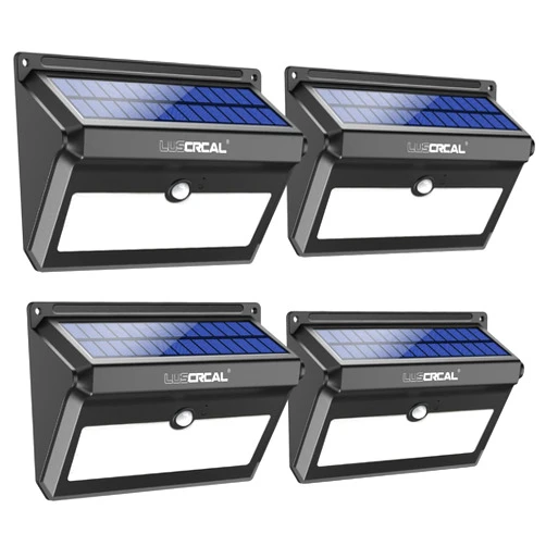 LUSCREAL Motion Sensor Solar Outdoor Lights 142 LED 2600 Lumens IP65 Waterproof Wireless Solar Security Lights for Front Door, Fence, Garage, Patio(4 Pack) Black