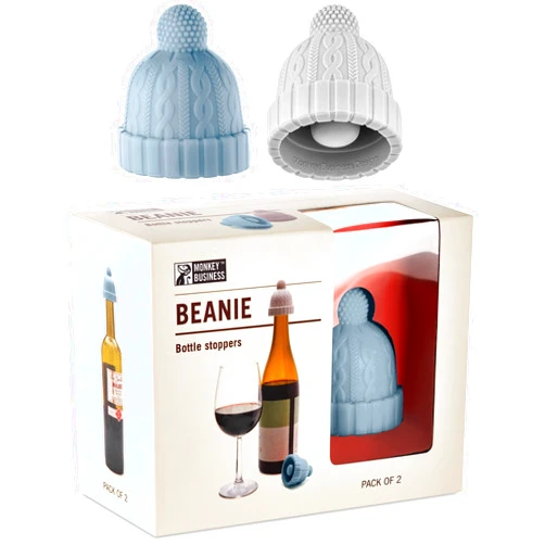 Monkey Business Beanie Wine Stopper | 2 Wine Stoppers in 1 Pack | Cute Wine Accessories | Fun Kitchen Gadgets | Wine Stoppers for Wine Bottles | Knit-Beanie-Shaped Wine Bottle Stopper w/a Pom-Pom