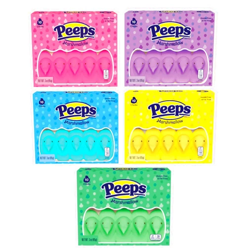 Smiling Sweets Marshmallow Peep Variety Pack - Pack of 5 - Smiling Sweets - One of Each Color - Blue, Pink, Green, Yellow, and Lavender - Delicious Classic Treats - Perfect for Easter Baskets