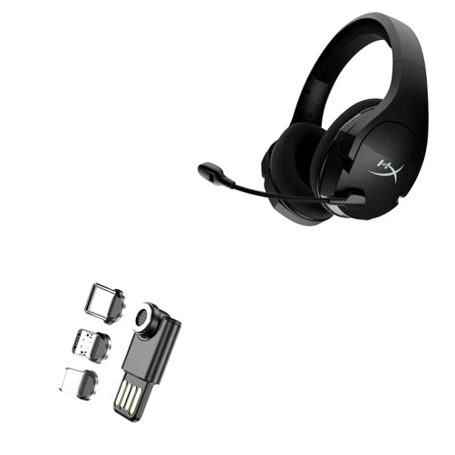 BoxWave Cable Compatible with HyperX Cloud Stinger Core Wireless - MagnetoSync Mini Adapter, Magnet Charging Cable USB Type-C Micro USB - Jet Black
