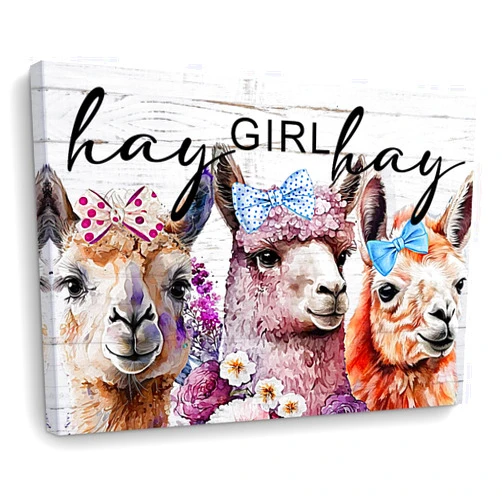 TBT Vintage Llama Gifts Farm Animals Flowers Llama Decor Canvas Wall Art Wall Decor Country Framed Posters Art Prints Artwork Pictures for Farmhouse Home Kitchen Girls Room Living Room Decor Hay Girl Hay
