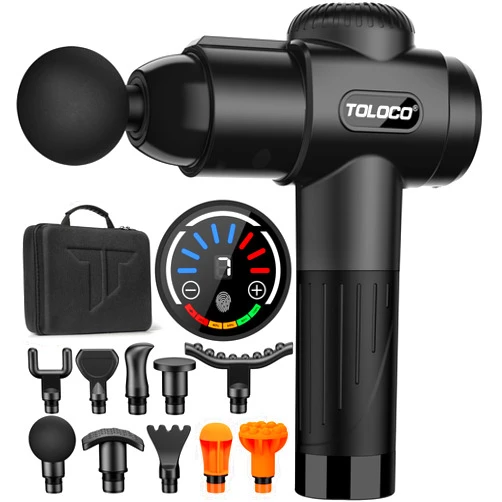 TOLOCO Massage Gun, Deep Tissue Back Massage for Athletes for Pain Relief, Percussion Massager with 10 Massages Heads & Silent Brushless Motor, Black