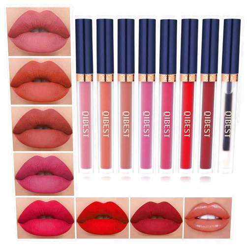 QiBest 7Pcs Matte Liquid Lipstick + 1Pcs Lip Plumper Makeup Set Kit, Pigmented Long Lasting Lip Gloss Set, Velvet Waterproof Halloween Lip Makeup Valentine's Day Gift Sets for Girls and Women