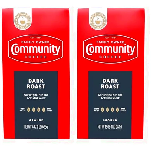 Community Coffee Dark Roast Ground Coffee, 16 oz Bag (Pack of 2)