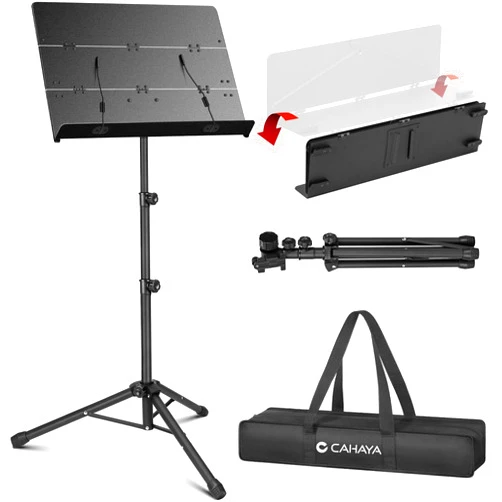 CAHAYA Foldable Sheet Music Stand with Tri-fold Panel Portable Music Stand with Carrying Bag Matte Frosted Metal Material Sturdy Height Adjustable CY0317