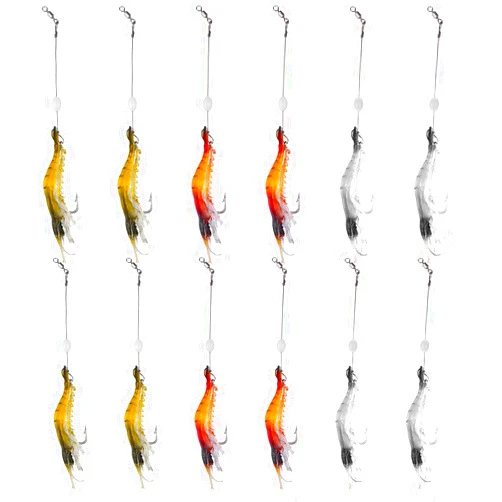 WANBY Fishing Shrimp Lures Artificial Silicone Soft Bait Set Luminous Swimbait Shrimp Fishing Lure with Hooks Fishing Tackle Freshwater/Saltwater