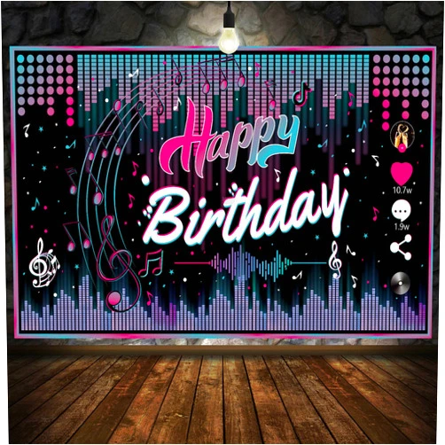 Yuiviot Big TIK Tok Theme Birthday Party banner(73x42 inch), Musical Theme Happy Birthday Backdrop, Photo Background, Artistic Music Supplies, Party Decorations Wall Poster for teens girl
