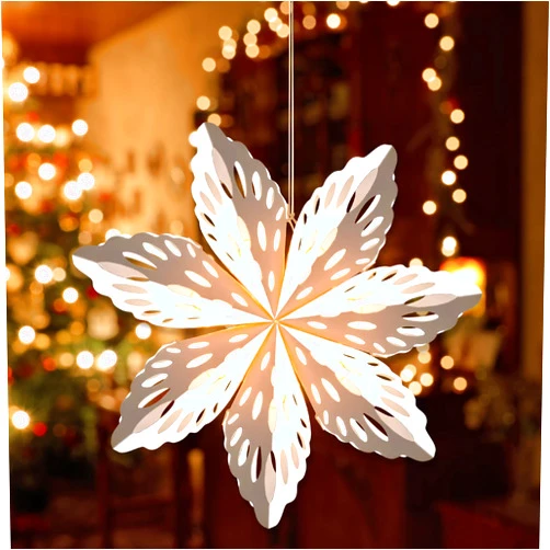 Qoyntuer 3D LED Christmas Snowflake Paper Lantern Xmas Star Lantern Ornaments, Christmas Decorations Indoor, Holiday Party Hanging Lighted Stars Ornaments for Xmas New Year Wedding Birthday (9.4in-7 Pointed)
