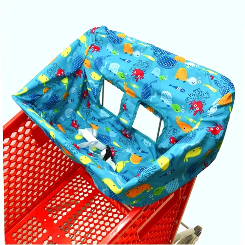 Brain Architect Child Portable Shopping Cart Cover, High Chair and Grocery Cart Covers for Babies, Kids, Infants & Toddlers, Attached Carry Bag (Blue Seaworld)