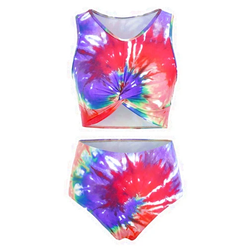 CNSTORE Women's Bathing Suit Tie Dye Twist Front Padded Tankini High Waist Summer Comfortable and Sexy Swimsuit