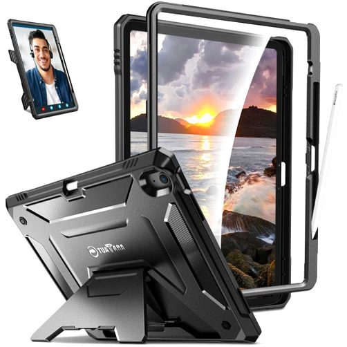 Fintie Shockproof Case for iPad Air 13-inch (M3) 2025, (M2) 2024 - [Tuatara Series] Fully-Body Rugged Heavy Duty Protective Kickstand Cover with Built-in Screen Protector & Pencil Holder, Black