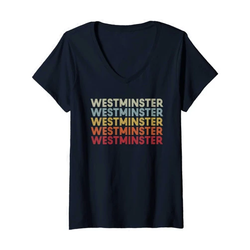 Westminster Louisiana Westminster LA Retro Vintage Womens Westminster Louisiana Westminster LA Retro Vintage Text V-Neck T-Shirt