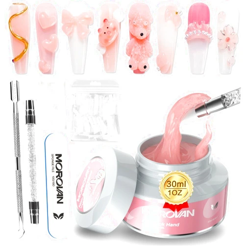 Morovan Solid Builder Gel for Nails: 30g Nude Pink Solid Gel Builder Non Sticky Solid Nail Gel for Nails Extension Long Lasting Hard Gel DIY At Home Nail Molding Gel