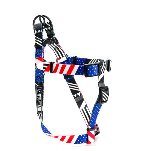 Wolfgang Man & Beast Wolfgang Heavy Duty Adjustable Dog Harness, Pull-Tested to Over 800 lbs for Walking & Training, PledgeAlligiance Print, Medium