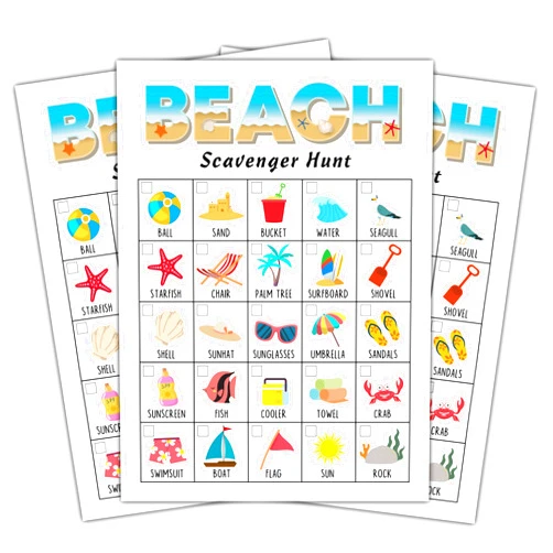 Foosproea Beach Scavenger Treasure Hunt Games Cards for Adults and Family, Outdoor Scavenger Hunts, Summer Family Holiday Party Games, Find and Seek Game Set -02