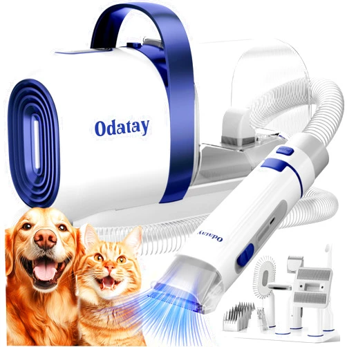 Odatay Dog Grooming Kit, 12,000Pa Strong Pet Grooming Vacuum for Dogs with Clipper Nail Grinder, 2L Dust Cup, 5 Suction Levels Dog Hair Vacuum with 7 Pet Grooming Tools for Shedding and Home Cleaning