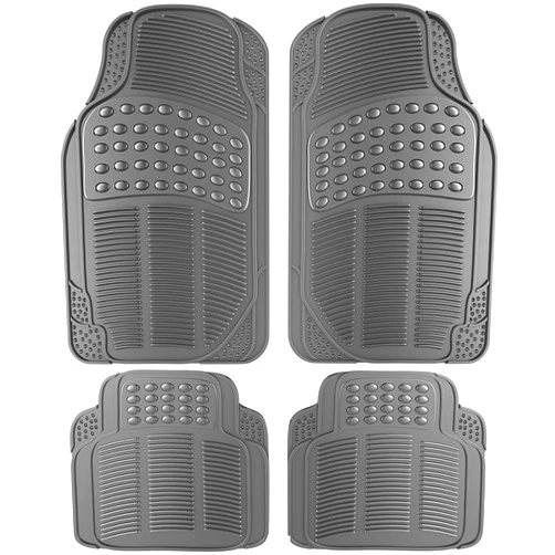 OxGord Universal Fit Front/Rear 4-Piece Full Set Ridged Heavy Duty Rubber Floor Mat - (Gray)