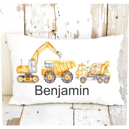 Springcos Personalized Construction Boys Room Pillowcase Excavator Dump Truck Concrete Mixer