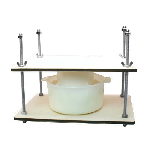 PetriStor Wooden Cheese Press for Cheese Making Supplies 12 in Metal Guides and Cheese Mold with Follower Piston 1.3Qt - Small Home Supply Cheese Press Machine - Prensa Para Queso Casero