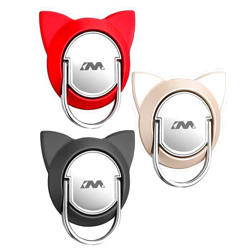 Fwaytech Cat Cell Phone Ring Holder Stand for Magnetic Car Mount,Rotating Phone Finger Ring Holder Grip Pop Kickstand for Smartphones(3 Pack Red Gold Black)