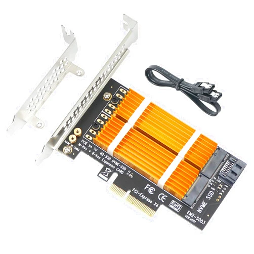 Trotwei Blue M.2 NVMe PCIe Adapter,Dual M2 SATA B Key and NVMe M Key SSD to PCI-e x4 Adapter Card for 2280 2260 2242 2230 SSD, with M.2 Heatsink (M.2 NVME Mkey+SATA Bkey Card)