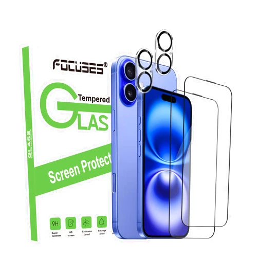 Focuses Anti Blue Light Screen Protector for iPhone 16 2Pack +Camera Lens Protector 2Pack 2.5D Colorless Anti Blue Light Tempered Glass for iPhone 16