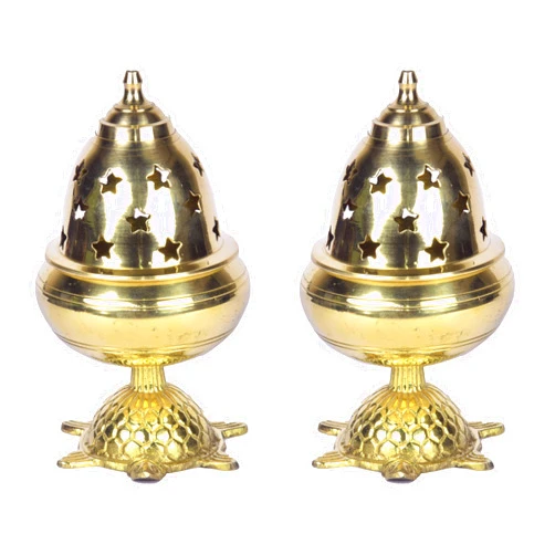 Printology Modern Gift Centre - Set of 2 Pure Brass Tortoise Covering Diya/Tulsi Diya 5.25 inches by printology