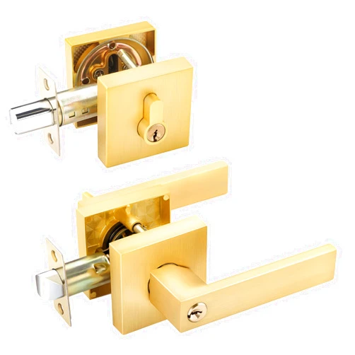 EHOMEWARE 5 Pack Satin Brass Door Handle Set with Single Cylinder Deadbolt, Entry Door Locksets with Deadbolt Modern Contemporary Square Design in Zinc Alloy Satin Brass Finish
