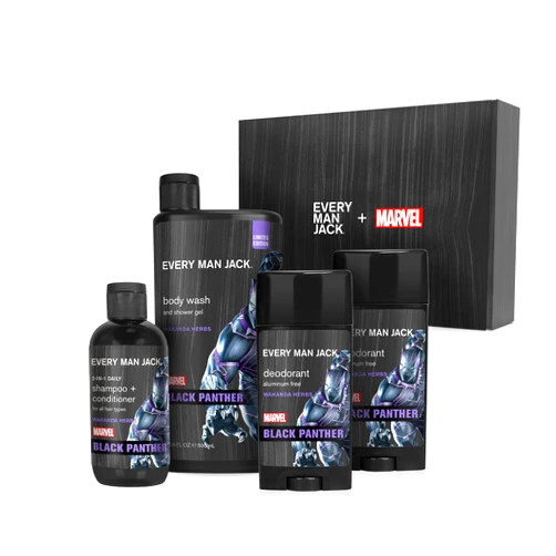 Every Man Jack Black Panther Body Set - Perfect for Every Guy & Marvel-Lover Bath and Marvel Gift with Clean Ingredients Incredible Scents Includes Wash, Shampoo Deodorant 2-Pack, (WSS6-B1067)