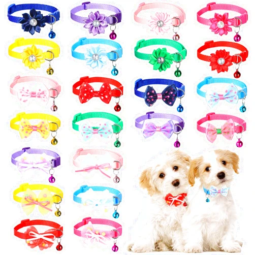 Saintrygo 22 Pack Dog Bow Tie Dog Flower Collar Adjustable Bowtie Dog Collar Flower Pet Supplies Collars Dot Print Bowknot Flower Neck Tie for Medium Small Dog Cat Puppy (Cute)