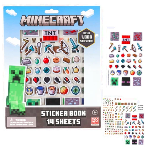 Innovative Designs Minecraft Stickers for Kids, 14 Sheet Minecraft Sticker Book Set Including Puffy Stickers, 1200+ Stickers