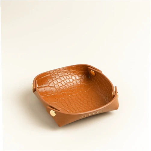 OLETHA Aesthetic Small Jewelry Tray, Mini Travel Trinket Dish Ring Holder, Tan