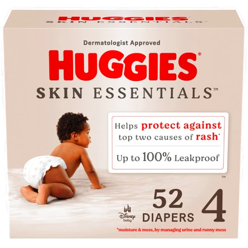 Huggies Size 4 Diapers, Skin Essentials Baby Diapers, Size 4 (22-37 lbs), 52 Count