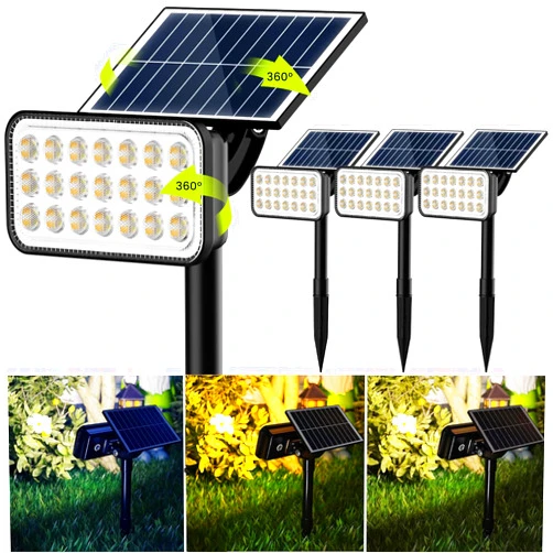 JACKYLED 84-LED Solar Spotlights 5 Lighting Modes 360° Adjustable IP65 Waterproof Super Bright Overnight Solar Spot Lights for Outside with Extendable Spike for Yard, Garden, Lawn, Pathway, 4 Pack