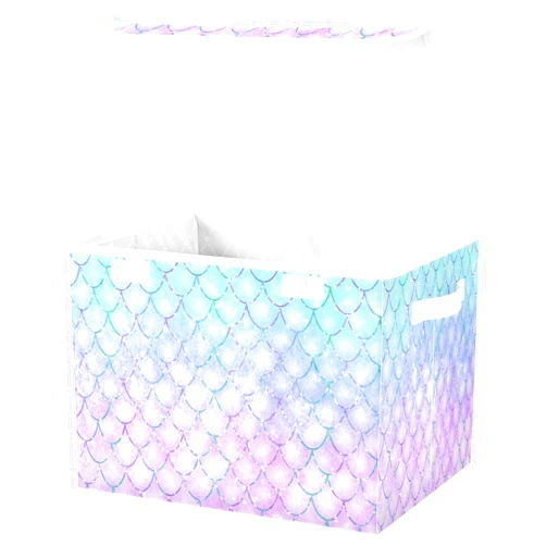 KEEPREAL Mermaid Storage Basket Bin with lid, Large Cube Storage Box Collapsible Storage Organizer for Home Office Closet - 16.5 L x 12.6 W x 11.8 H
