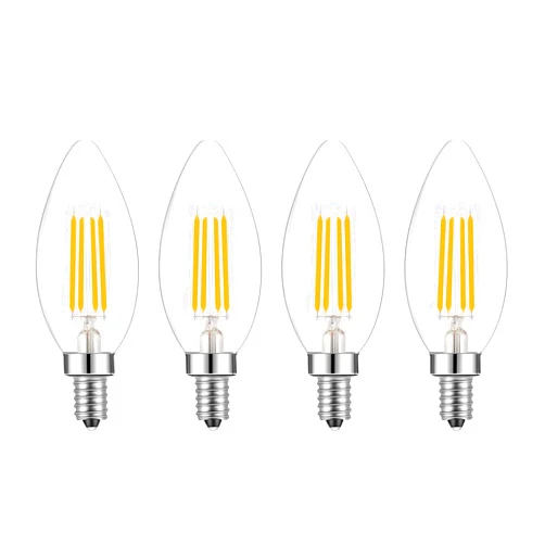 Lamsky E14 Base LED Filament Candle Shape Light Bulb,E14 European Base Bulb,Warm White 2700K 400LM 40W Equivalent,C35 Clear Glass Torpedo Shape Bullet Top,No-Dimmable (4-Pack)
