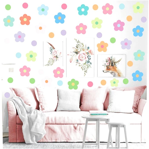 Qaxrocyn Daisy Flowers Wall Stickers – 180 Pcs Peel & Stick Removable Waterproof Vinyl Floral Decals for Bedroom, Nursery & Cozy Corners | A Simple Peel Turns Walls into a Spring Bloom Retreat (Colorful)