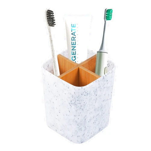 FVILIPUS Bathroom Bamboo Toothbrush Holders Toothpaste Organizer, Electric Toothbrush Holder Bathroom Storage Stand with Bamboo dividers for Bathroom Vanity,Sink,Countertop - White Marble Look (4 Slots)