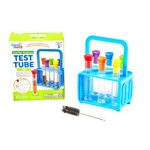 hand2mind Starter Science Lab - Flat Bottom Test Tubes with Lids, Six Tube Rack for Kids Experiments
