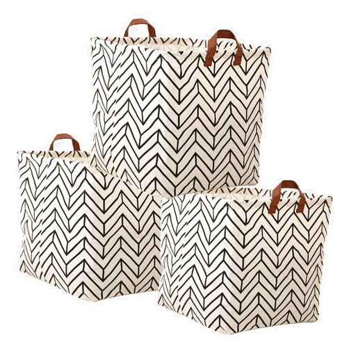 ShoppingOnBed KRLIFCSL 3 Pieces 13 Inch Square Storage Bin, Fabric Folding Storage Baskets with Handles, Storage Organizer for kid's Toy & Baby Clothing - Laundry Basket/ Nursery Hamper (3 Geometric)
