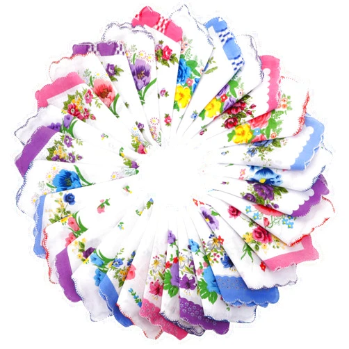 Boao 30 Pieces Women Cotton Handkerchiefs (Single-Sided Print) Ladies Vintage Soft Pocket Handkerchiefs with Floral(Multicoloured)