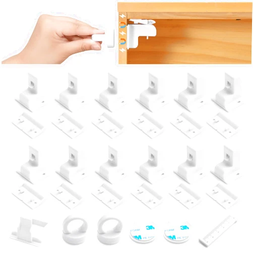 Inaya Magnetic Cabinet Locks Baby Proofing, 12 Locks & 2 Keys, Child Proof Magnet Locks for Cabinet Drawers with Invisible Design, 3M Adhesive for Easy Installation - No Drill & Tools Needed