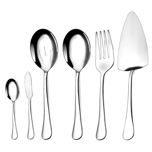 KOLEEP 6-Piece Stainless Steel Serving Utensil Set, Hostess Collection with Spoons, Fork, Tongs, Ladle and Pie Server