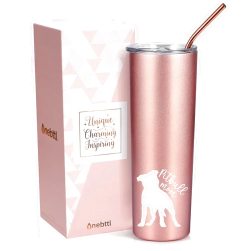 Onebttl Pitbull Gifts for Pitbull Lovers, Best Pitbull Mom Gifts for Women Girls, Unique Pittie Mama Gifts, Rose Gold 20 oz Insulated Skinny Tumbler