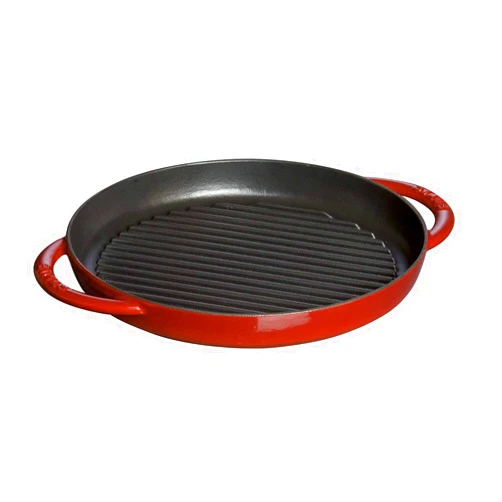 Staub 40510-309 Pure Grill Round Cherry, 10.2 inches (26 cm), Double Handed, Cast Enamel, Induction Compatible, Grill & Frying Pan