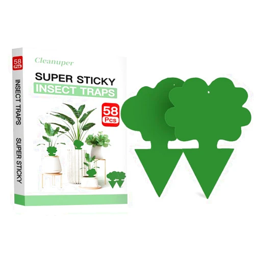 Cleanuper 58 Pcs Green Flying Insect Traps for Plants,Indoors, Outdoors, Kitchen, Sticky Traps for Fungus Gnat, Fly and Fruit Fly, Flying Insects, Non-Toxic & Odorless, Kid and Pet Safe, Economic Pack (Green)