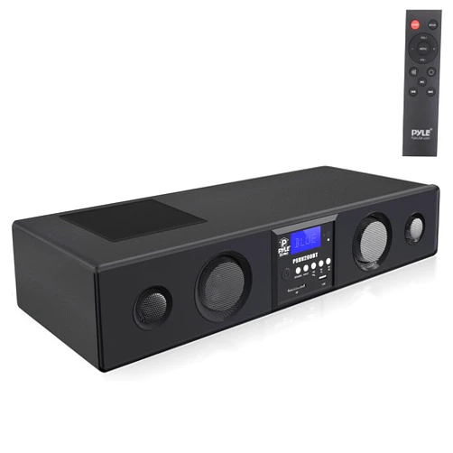 Pyle 3D Surround Bluetooth Soundbar - Sound System Bass Speakers Compatible to TV, USB, SD, FM Radio with 3.5mm AUX Input , Remote Control, For Home Theater - PSBV200BT,Black